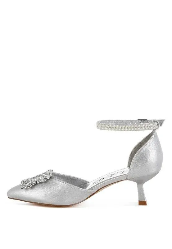 Onkana Diamante Brooch Kitten Heel Sandals