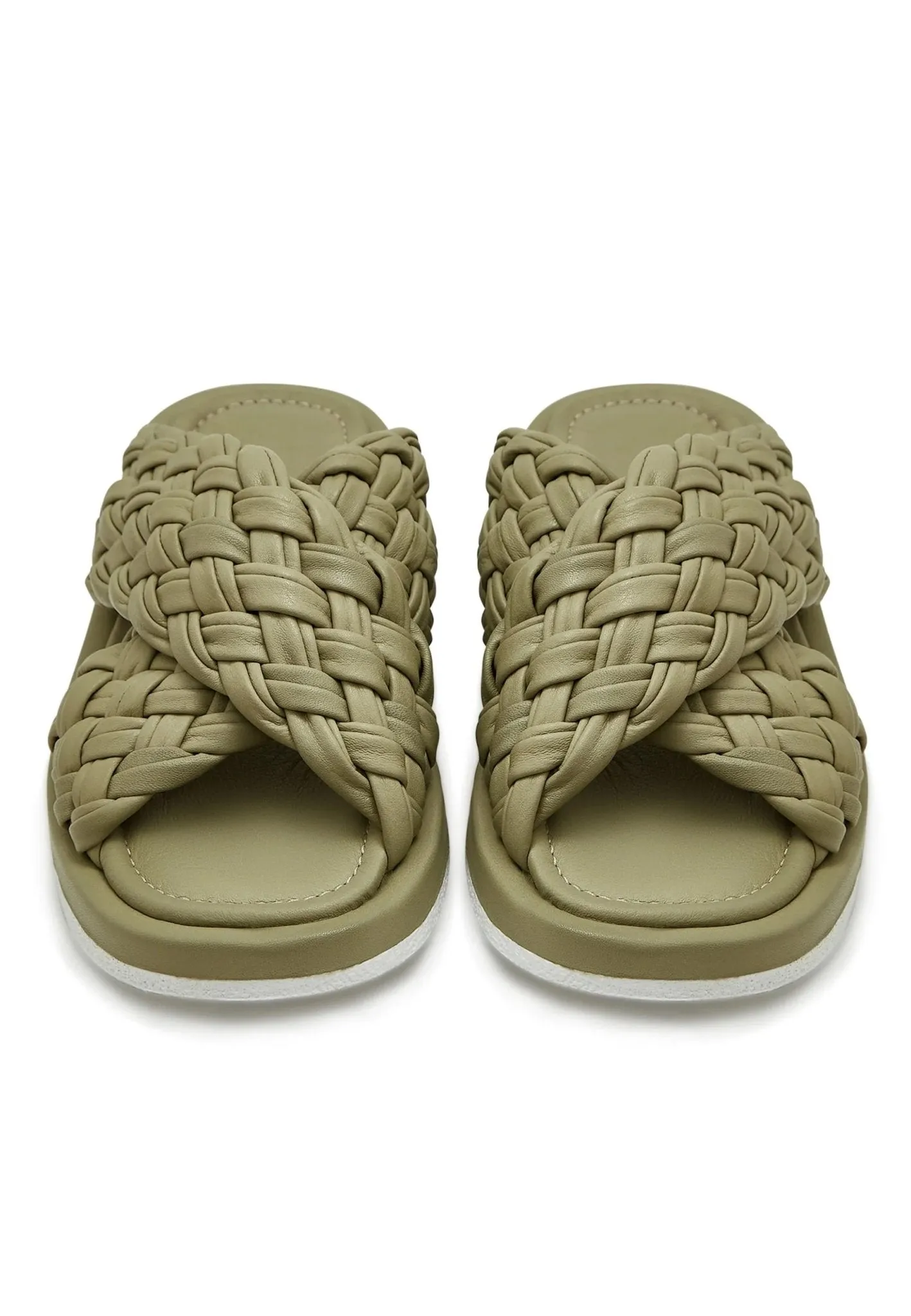 Open Tip Leather Sandals - Green