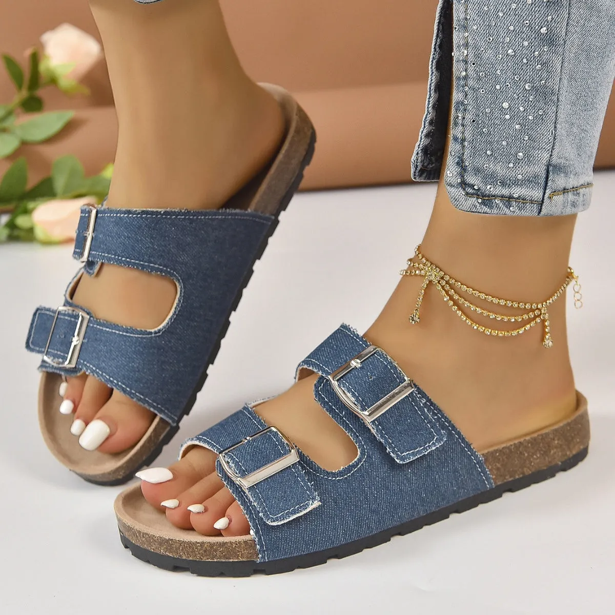 Open Toe Double Buckle Sandals