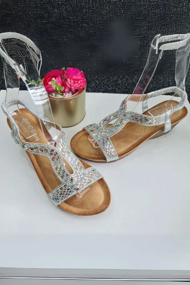 Padded Embellished Open Toe Elastic Strap Sandal