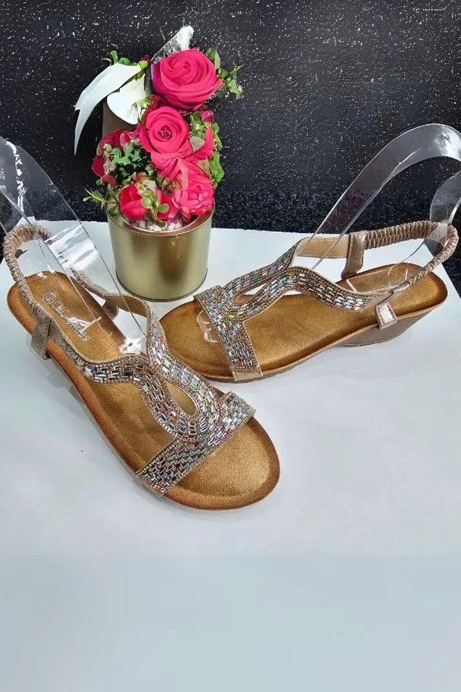 Padded Embellished Open Toe Elastic Strap Sandal