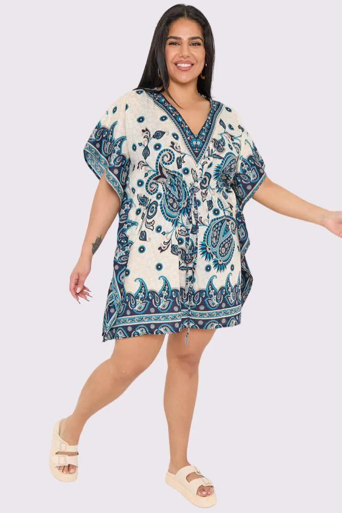 Paisley Print Drawstring Waist Kaftan