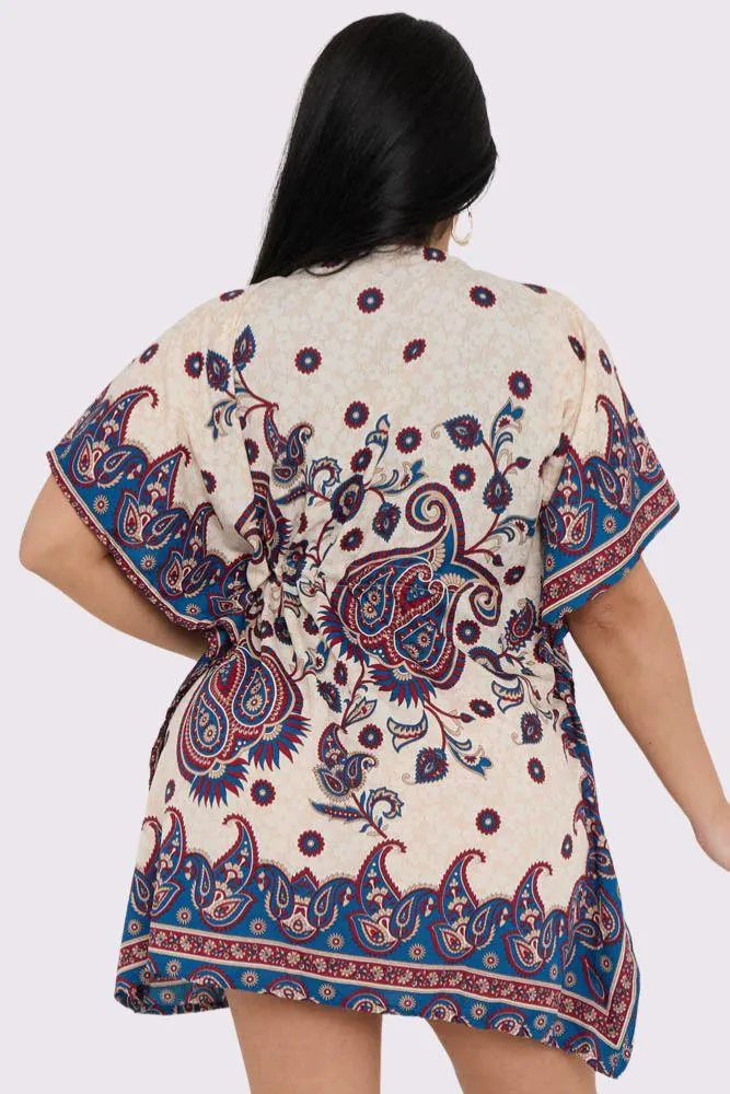 Paisley Print Drawstring Waist Kaftan