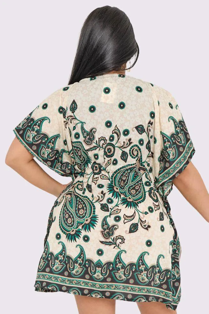 Paisley Print Drawstring Waist Kaftan