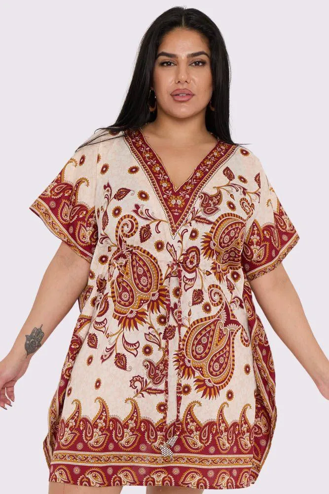 Paisley Print Drawstring Waist Kaftan