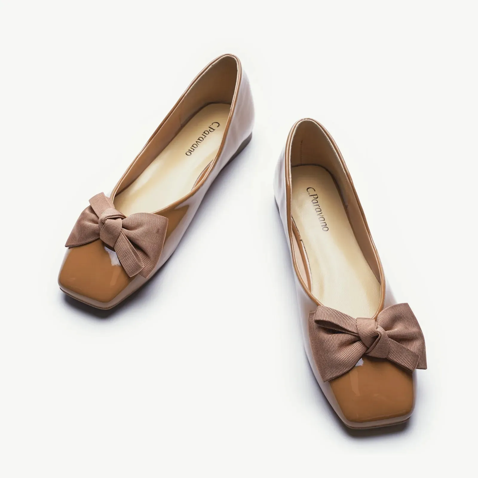 Patent Bow Ballerina Flats (Eva) Brown