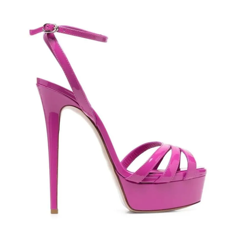 Pink Platform Sandals with Ankle Buckle and Slim Heels