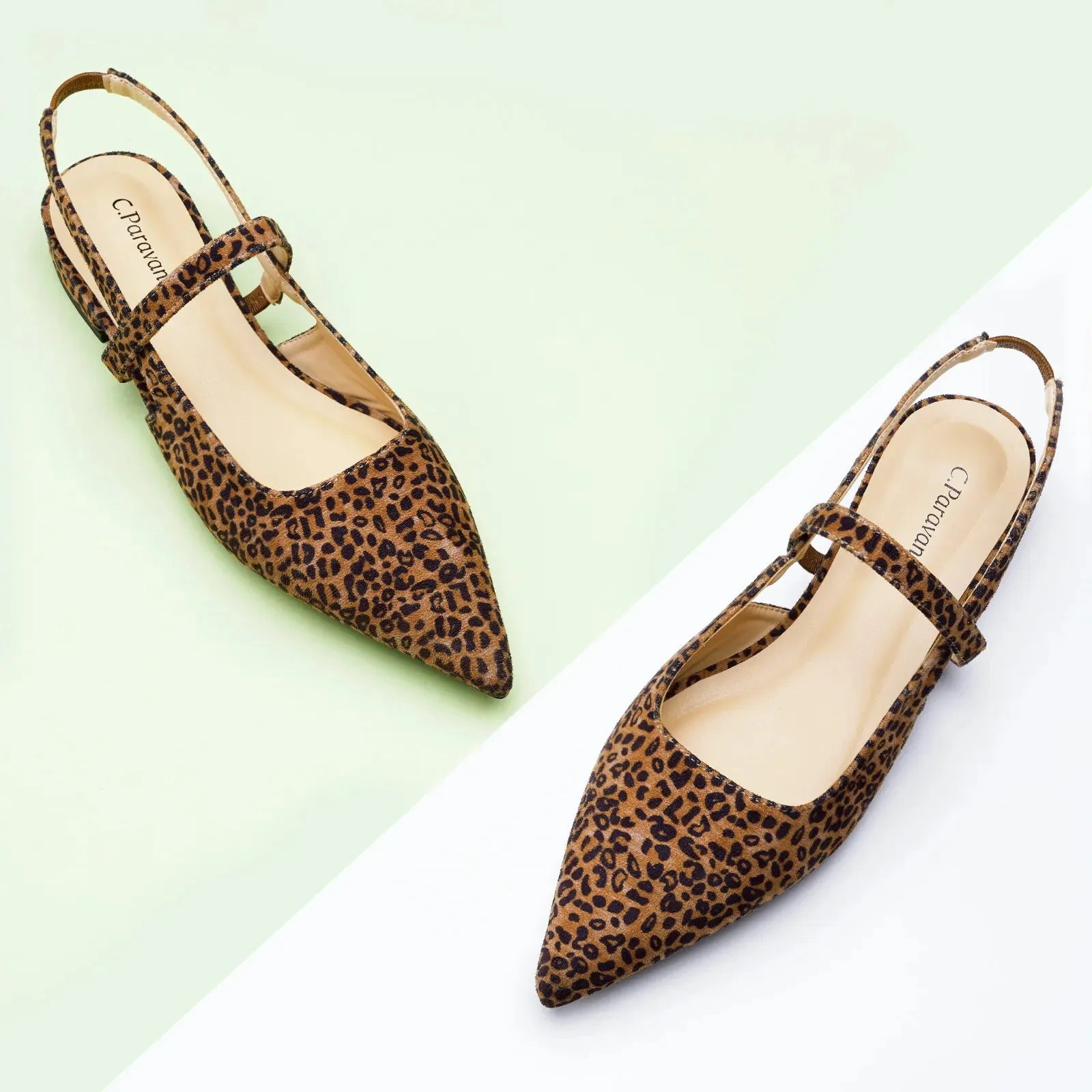 Pointed Toe Slingback Flats (Freya) Leopard