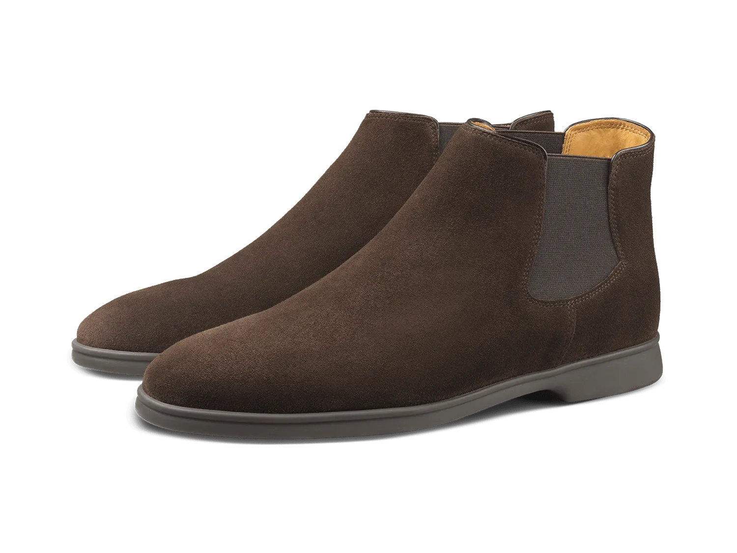 Rover Boots in Dark Brown Glove Suede Taupe Sole