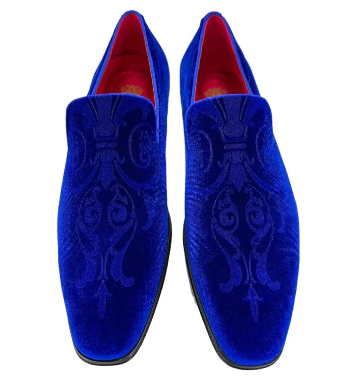 Royal Blue Paisley Men's Velvet Loafer Shoes Tuxedo and Prom Style