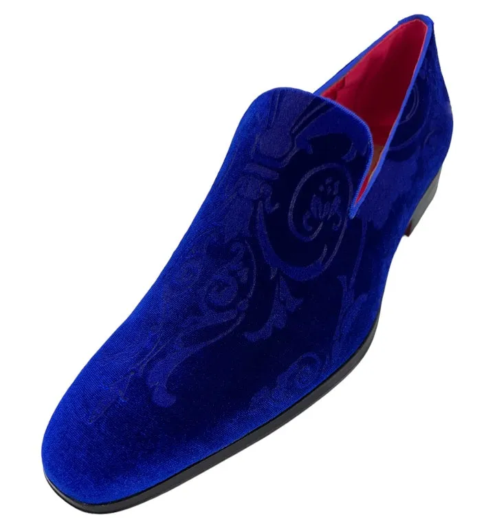 Royal Blue Paisley Men's Velvet Loafer Shoes Tuxedo and Prom Style