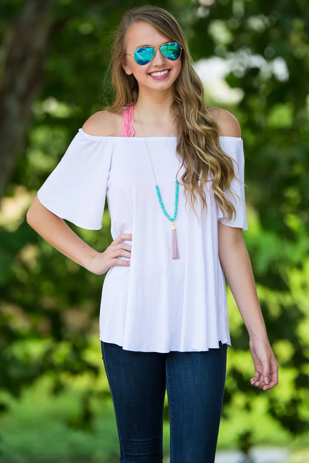 SALE-The Perfect Piko Off The Shoulder Top-White