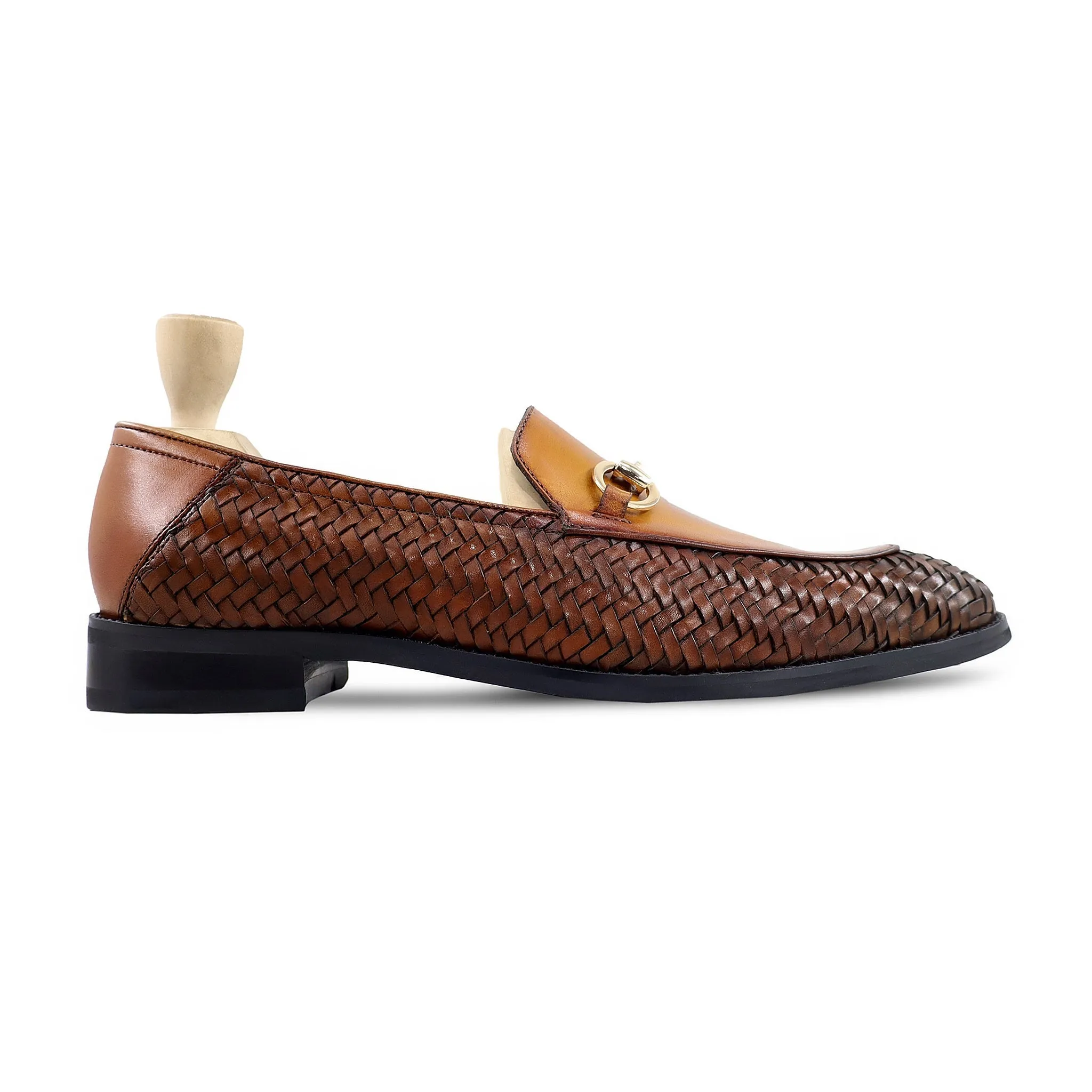 Schalke - Men's Tan Brown Calf and Hand Woven Calf Leather Loafer