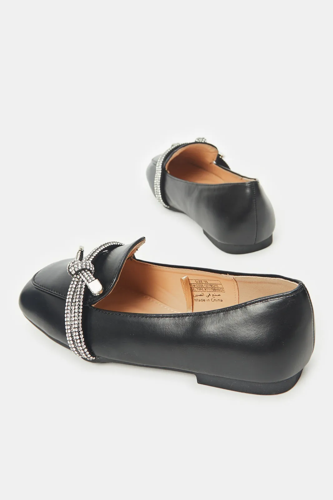 Senior Girls Black Diamante Loafers