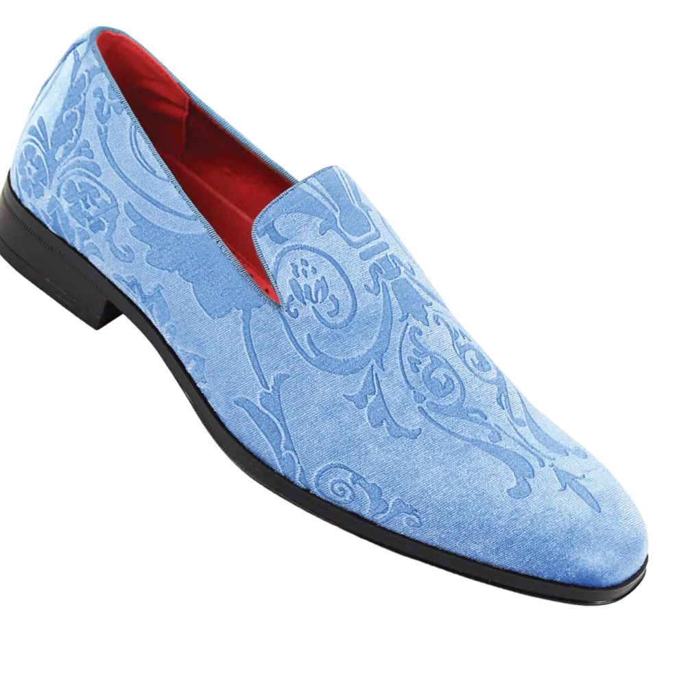 Sky Blue Paisley Men's Velvet Loafer Shoes Tuxedo and Prom Style