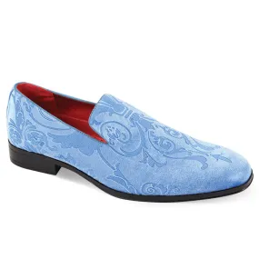 Sky Blue Paisley Men's Velvet Loafer Shoes Tuxedo and Prom Style