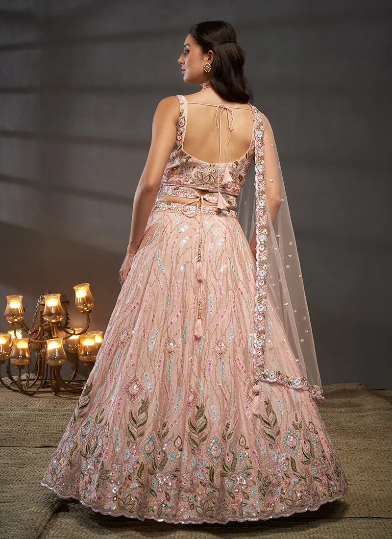 Soft Peach Multi Embroidered Bridal Lehenga Choli