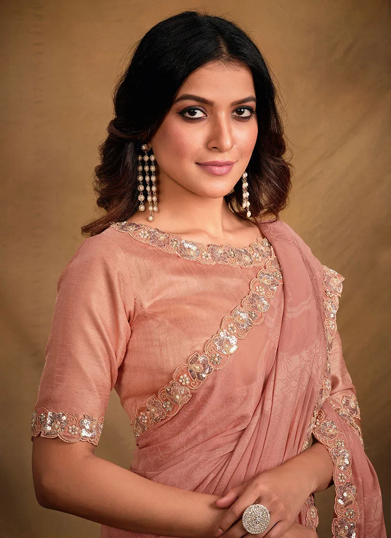 Soft Peach Multi Embroidery Traditional Festive Saree