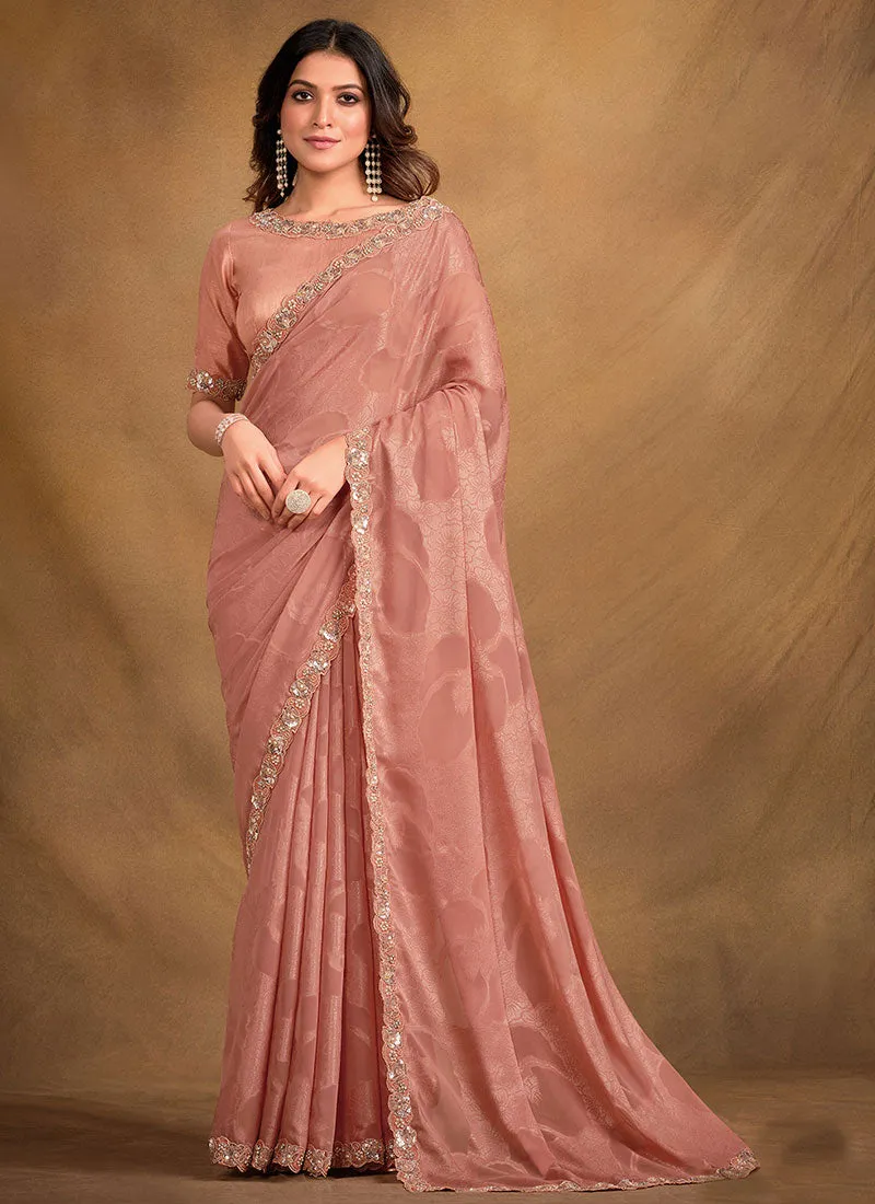 Soft Peach Multi Embroidery Traditional Festive Saree