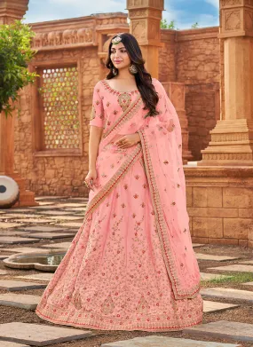 Soft Peach Zari Embroidered Wedding Lehenga Choli