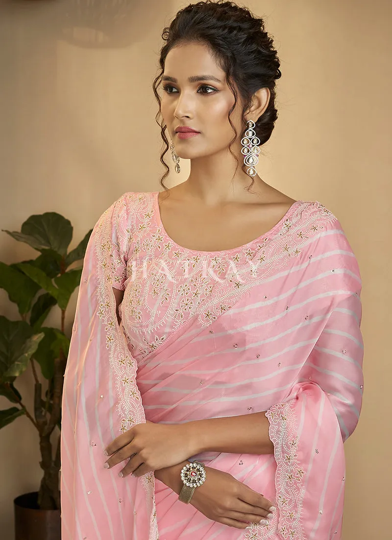 Soft Pink Embroidery Silk Saree