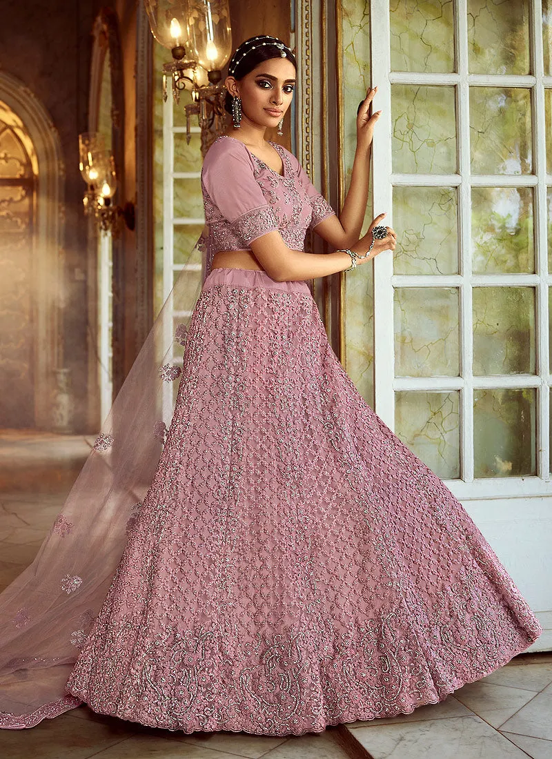 Soft Pink Wedding Lehenga Choli With Handwork Embroidery