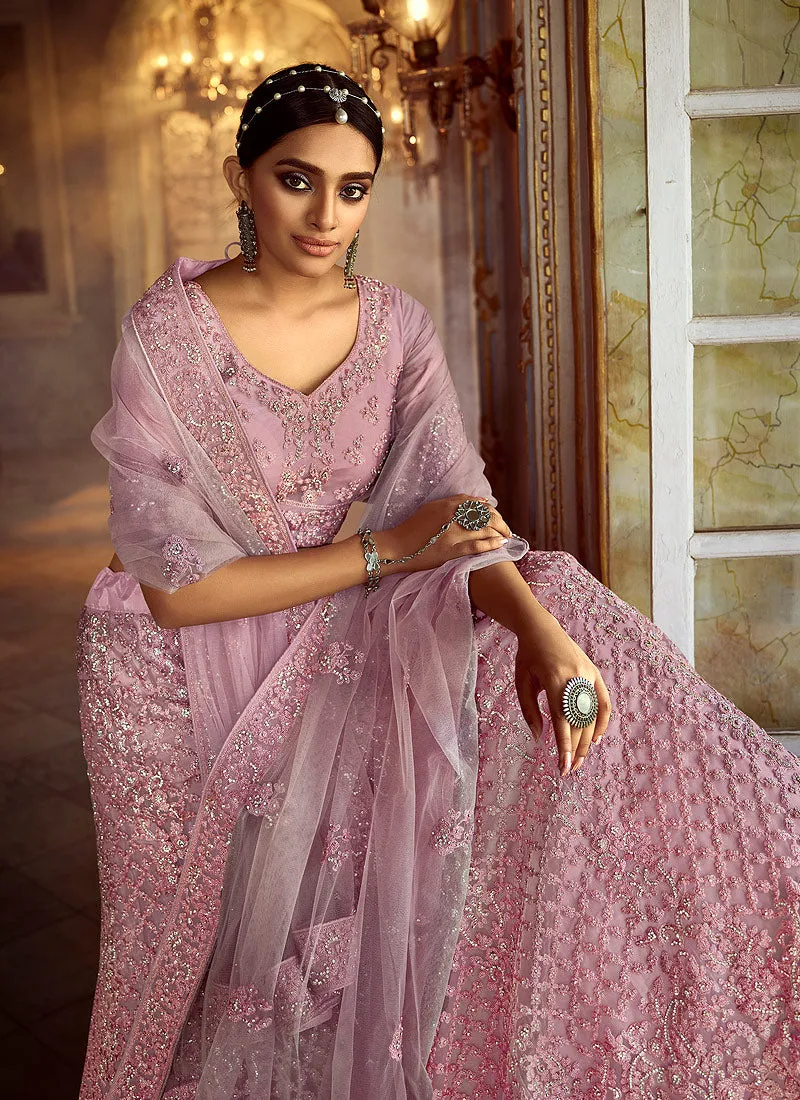 Soft Pink Wedding Lehenga Choli With Handwork Embroidery