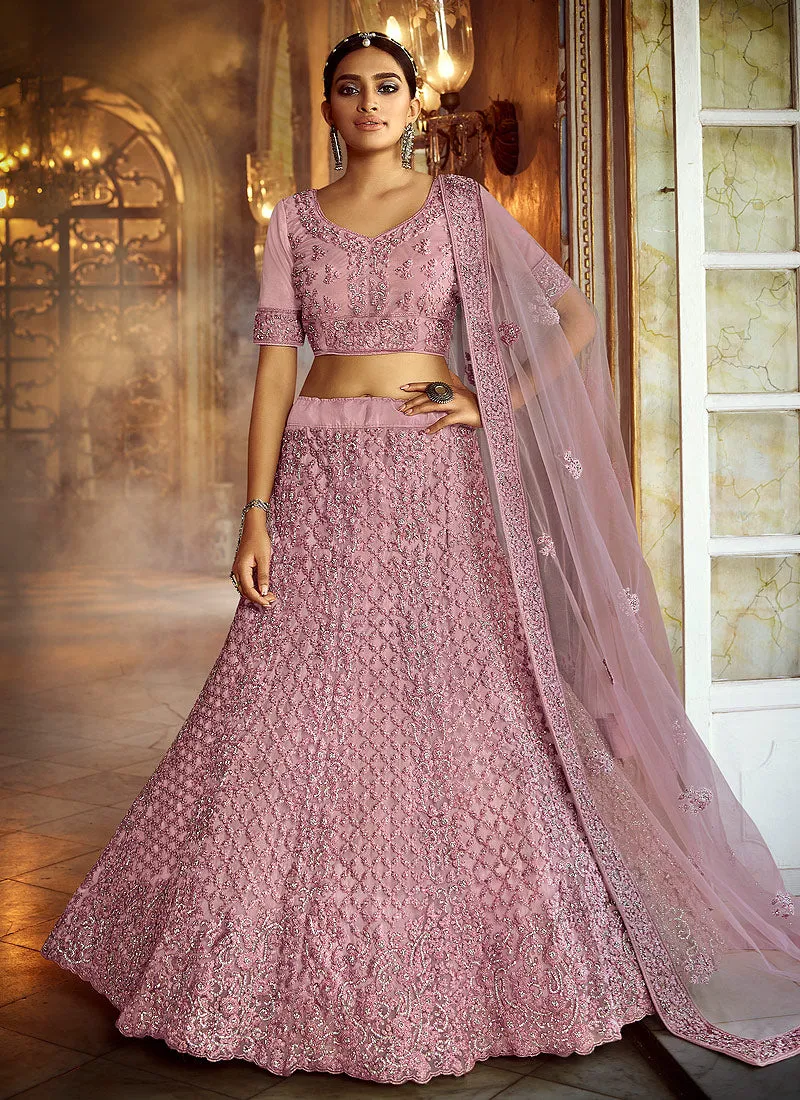 Soft Pink Wedding Lehenga Choli With Handwork Embroidery