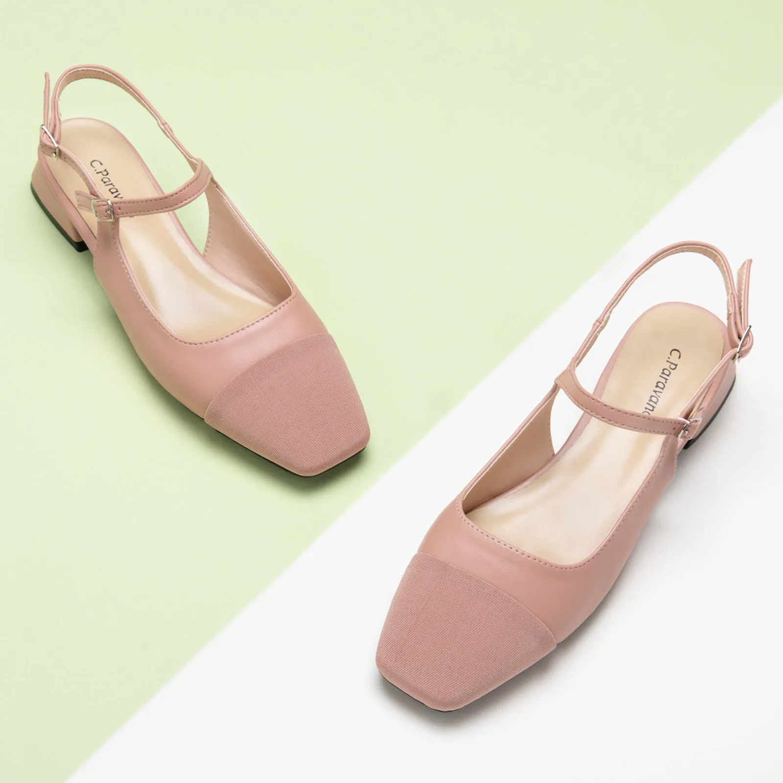 Square-Toe Slingback Flats (Felicia) Pink