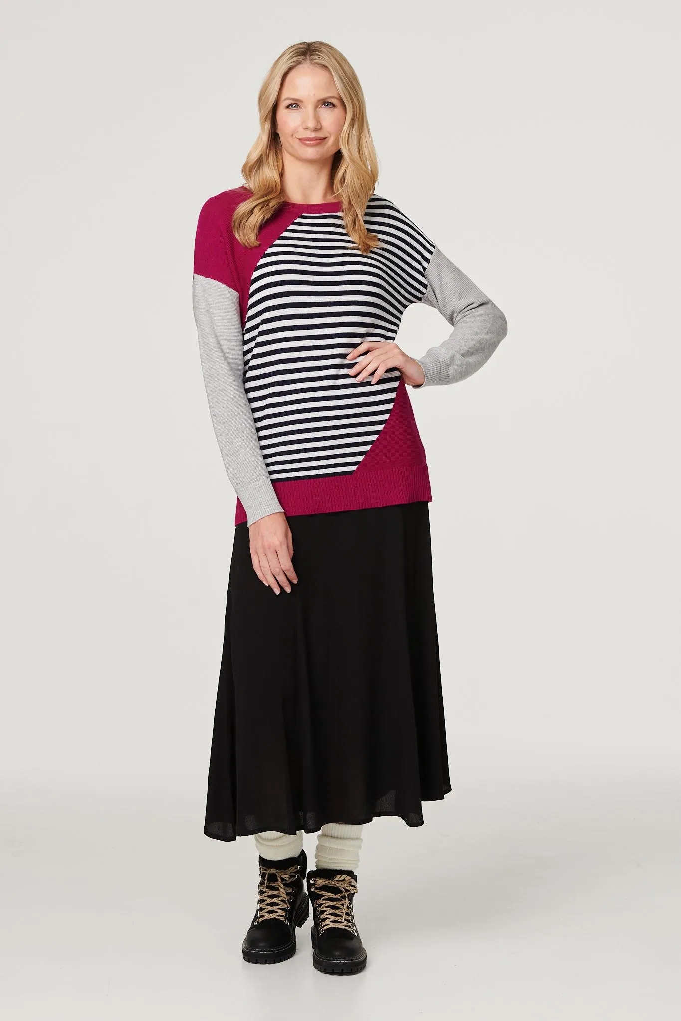 Striped Colour Block Knit Jumper