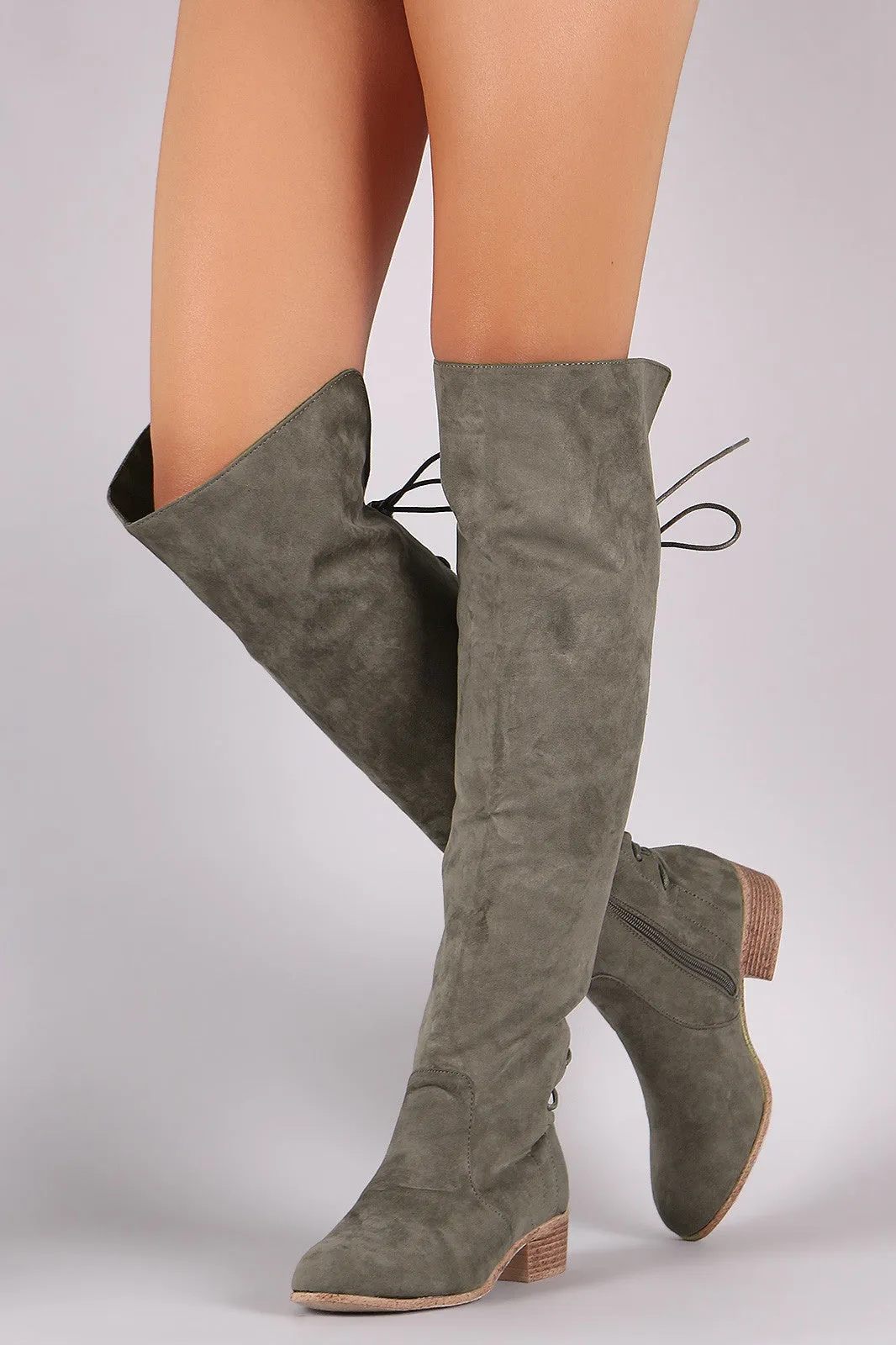 Suede Back Lace-Up Over-The-Knee Riding Boots