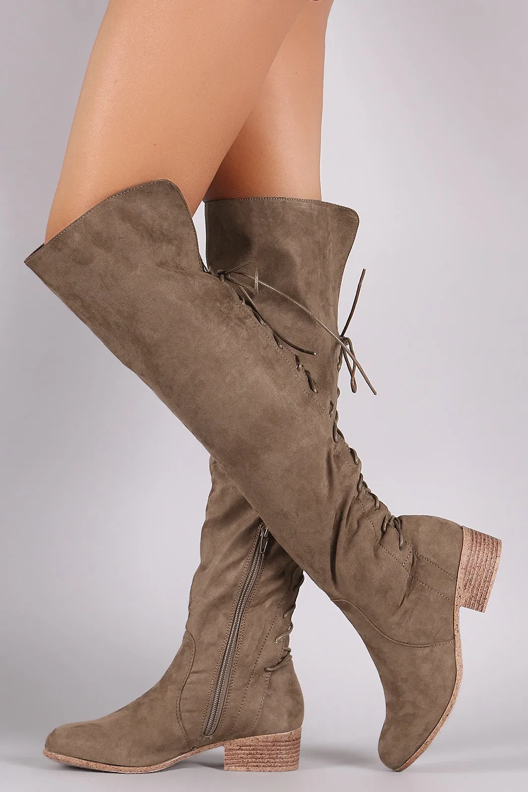 Suede Back Lace-Up Over-The-Knee Riding Boots