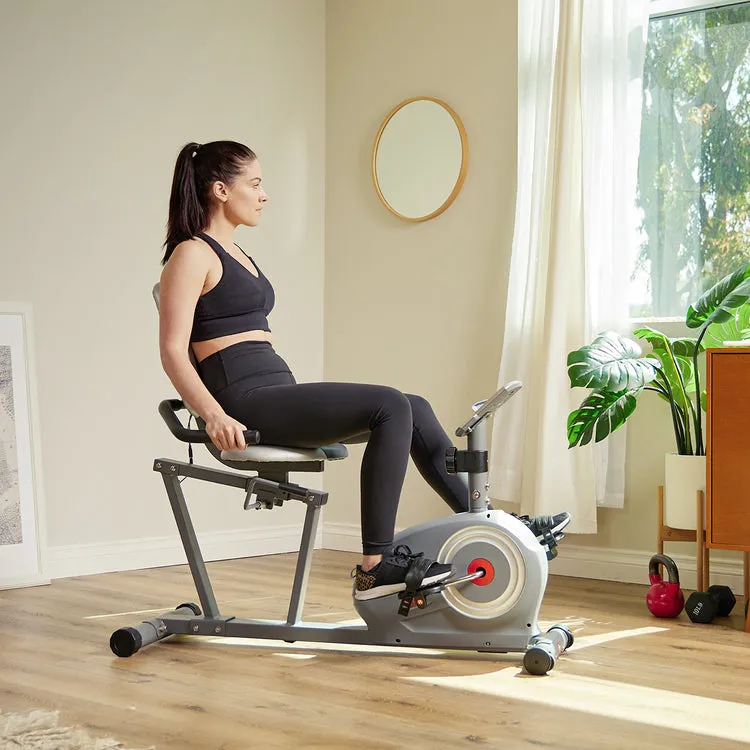 Sunny Health & Fitness Essentials Series Magnetic Smart Recumbent Bike with Exclusive SunnyFit App Enhanced Bluetooth Connectivity - SF-RB422003