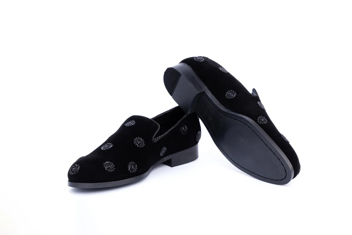 SWIRL EMBROIDERY SLIP-ONS- BLACK