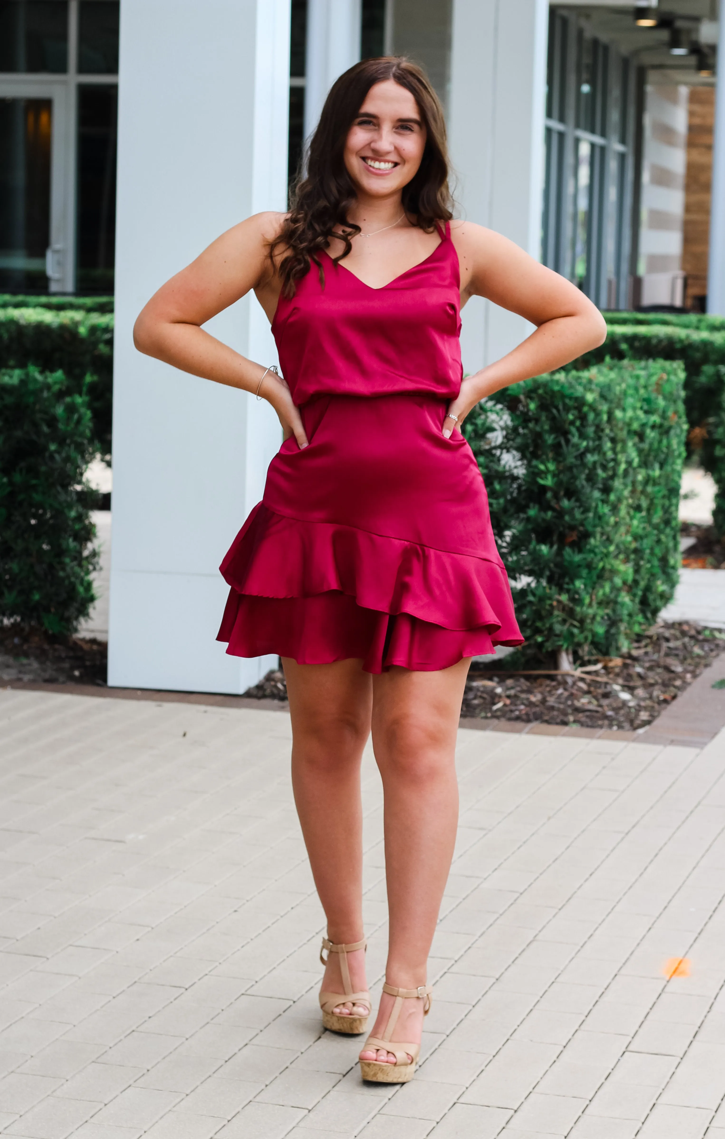 The Ruffle Hem Satin Mini (Garnet)