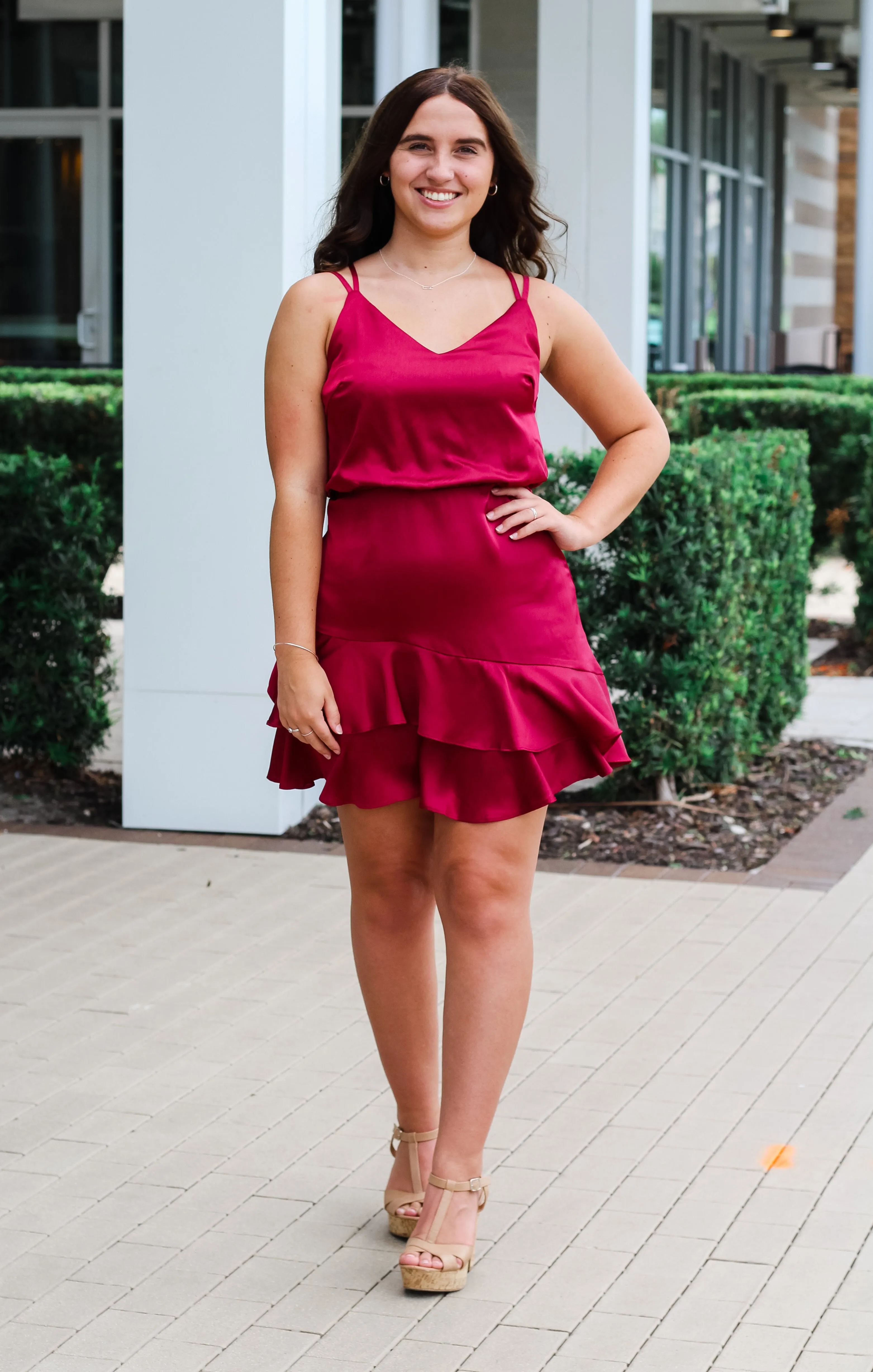 The Ruffle Hem Satin Mini (Garnet)