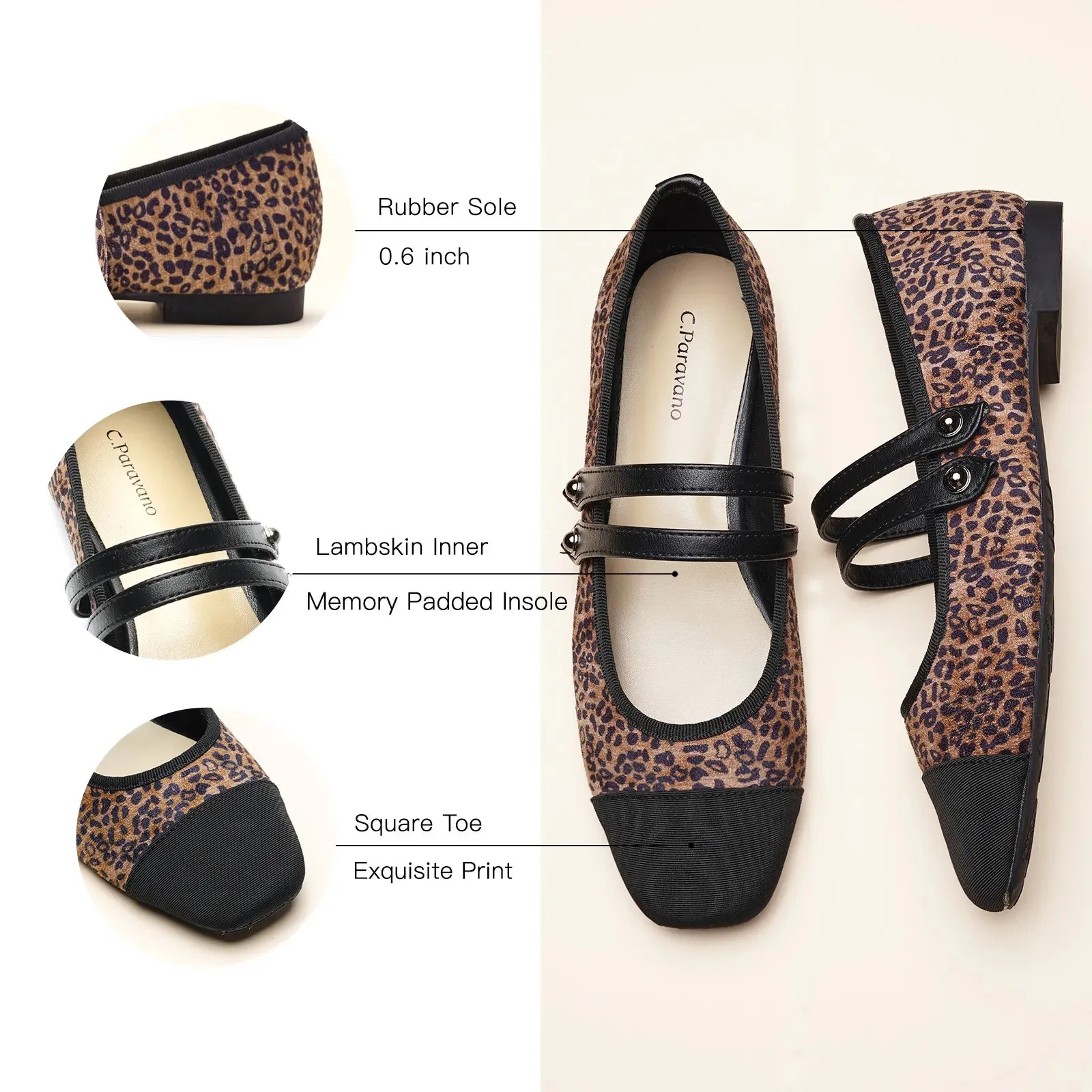 Two-Tone Double Strap Mary Jane Small Leopard