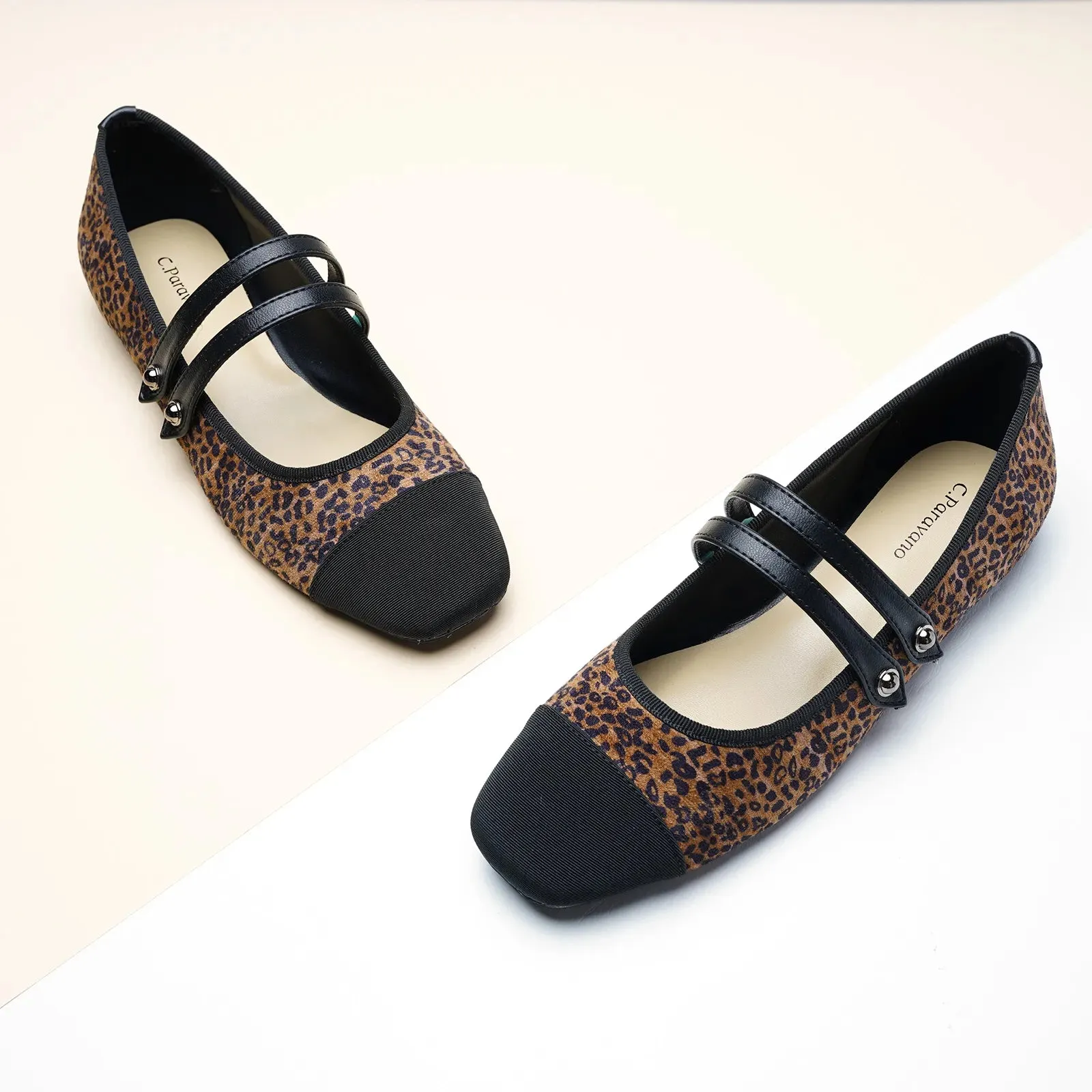 Two-Tone Double Strap Mary Jane Small Leopard