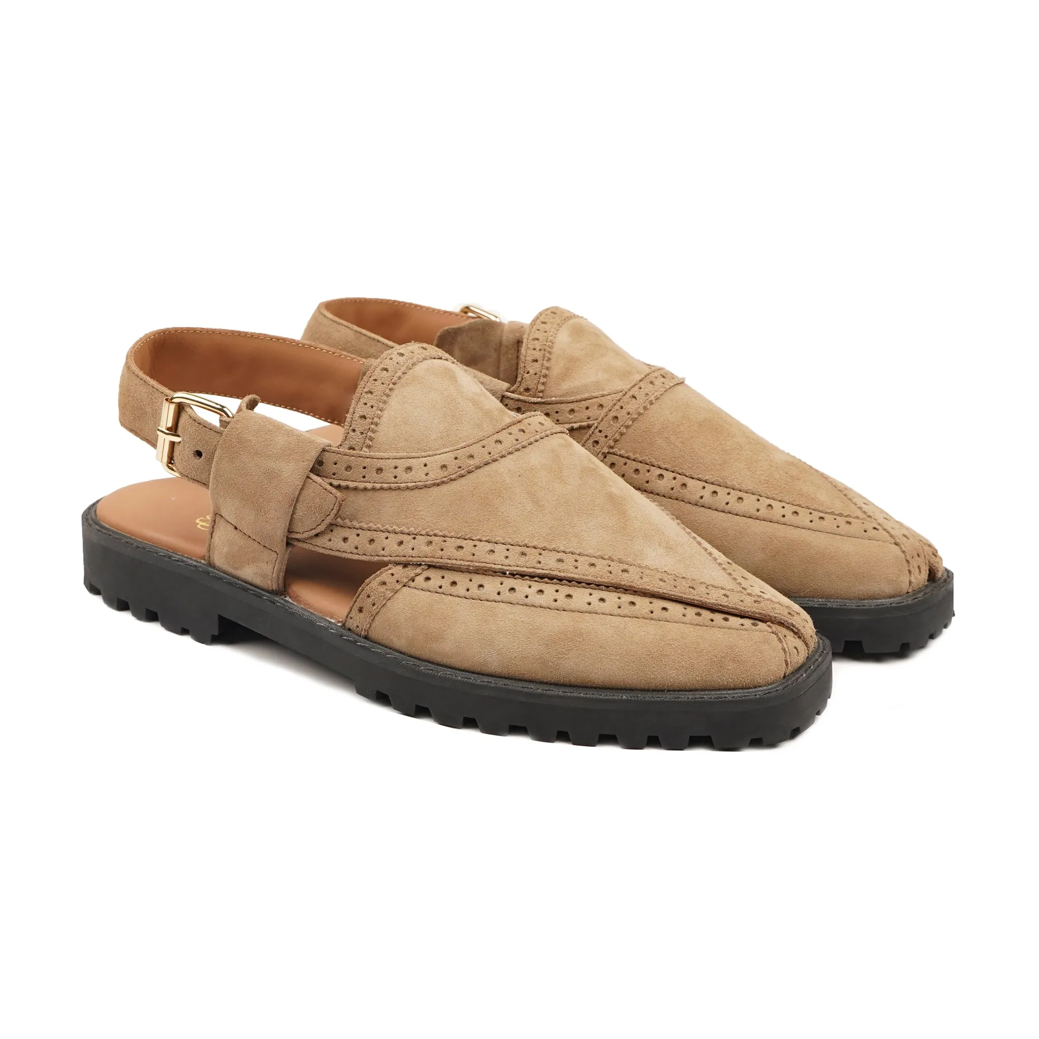 Vaberg - Men's Camel Kid Suede Sandal