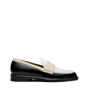 Vendôme Blandine black and white calfskin leather loafers with white details