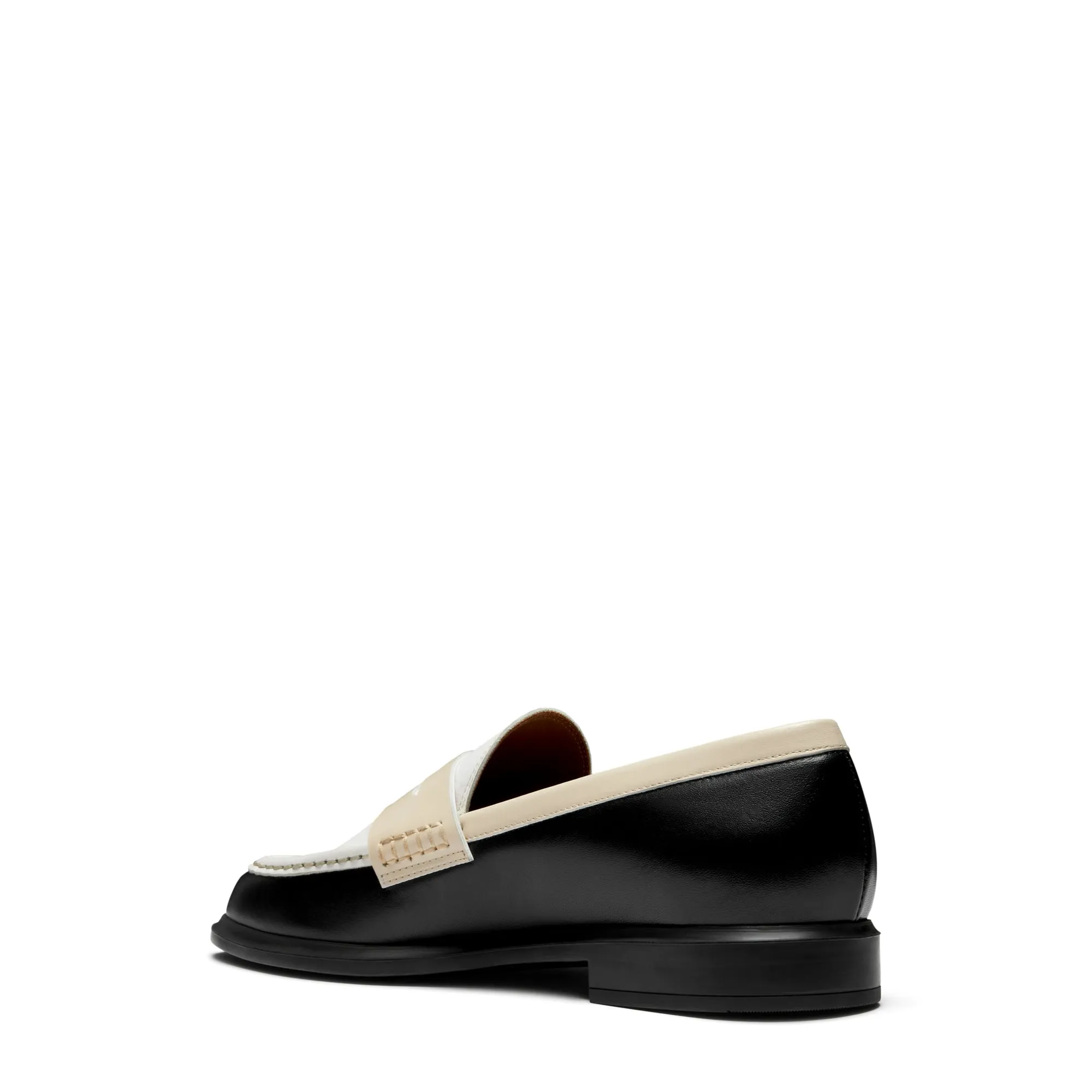 Vendôme Blandine black and white calfskin leather loafers with white details