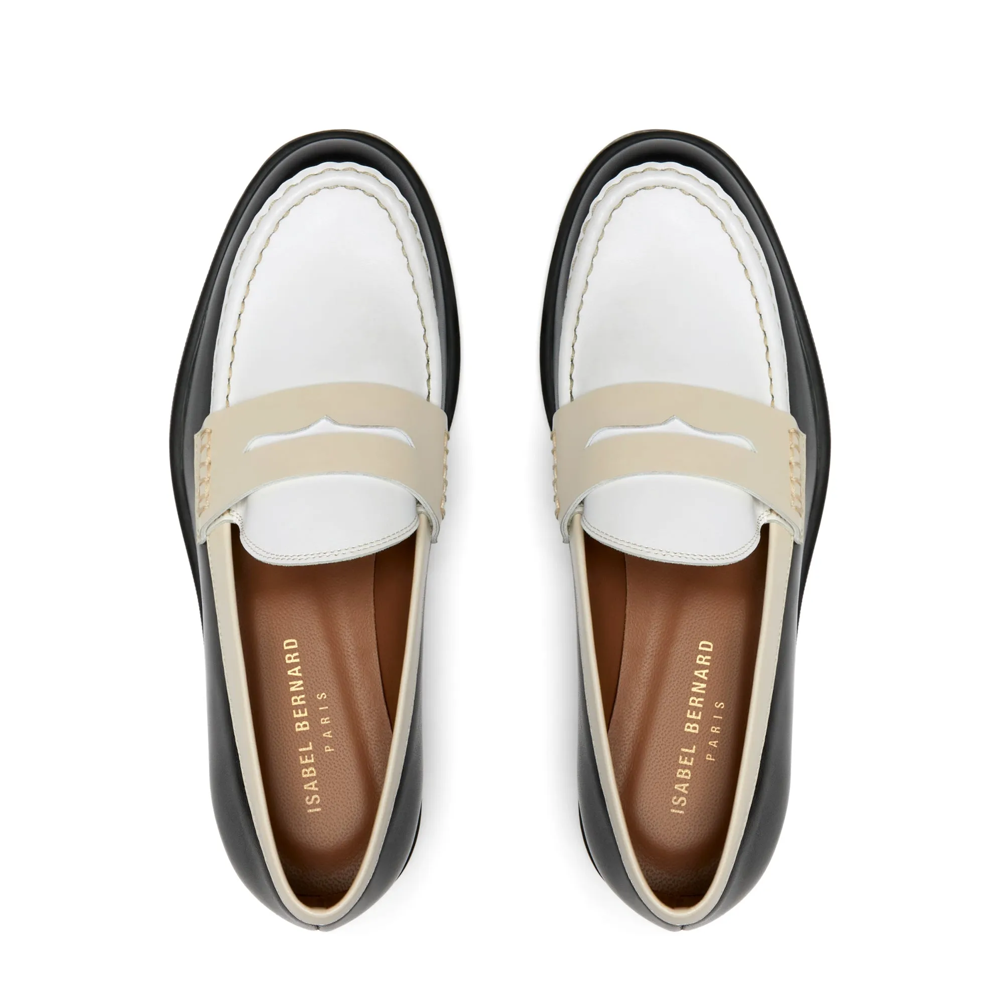 Vendôme Blandine black and white calfskin leather loafers with white details