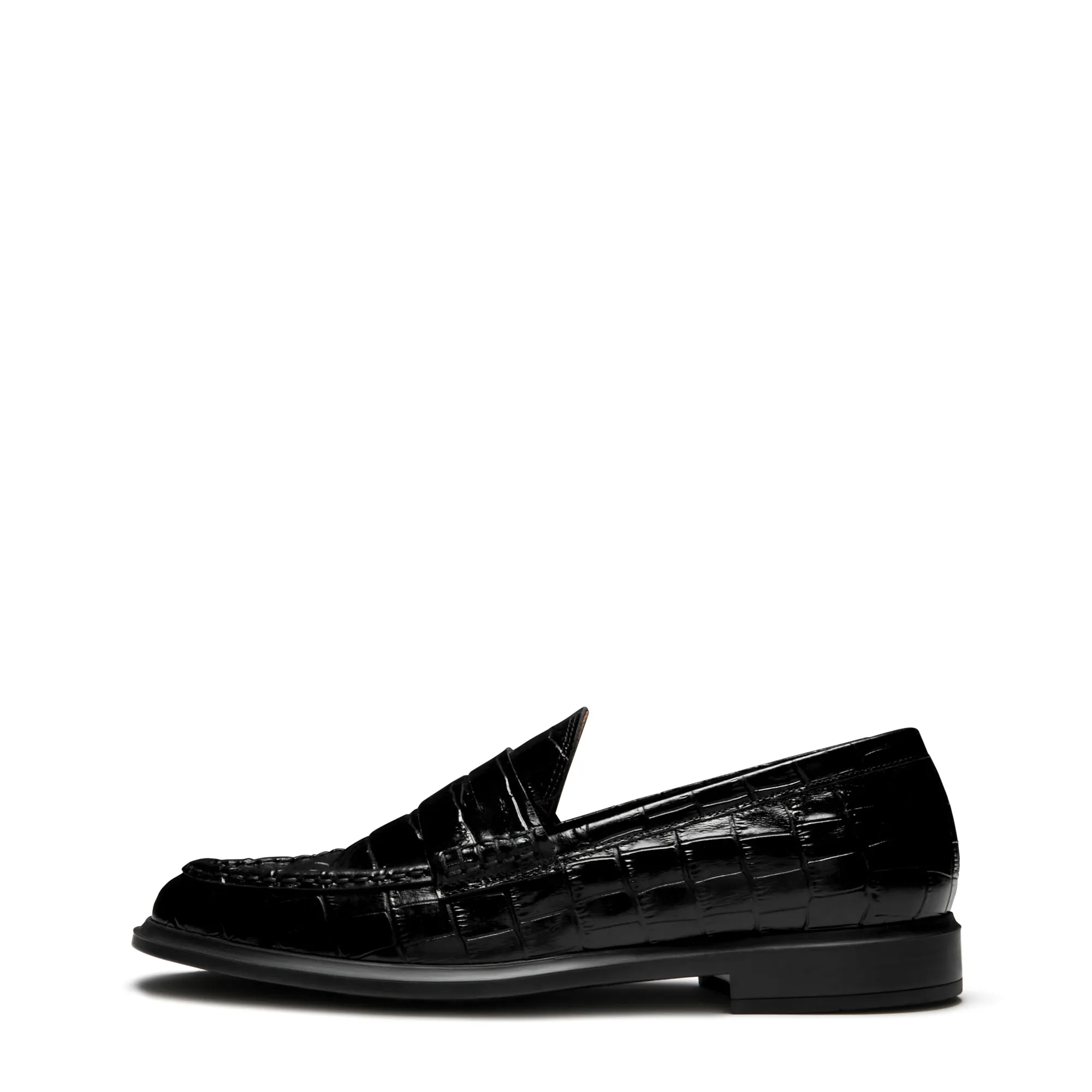 Vendôme Blandine croco black calfskin leather loafers