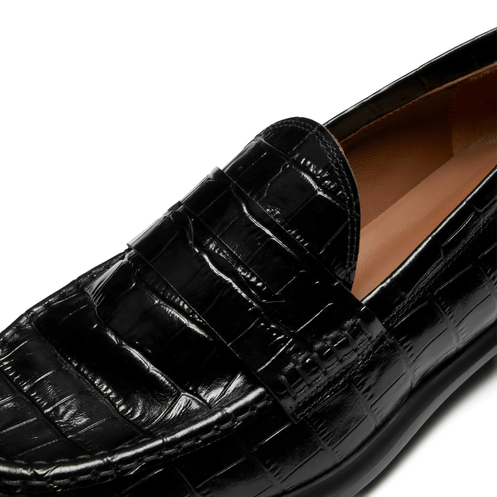 Vendôme Blandine croco black calfskin leather loafers