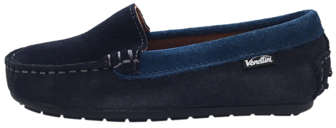 Venettini Girl's & Boy's Gordy Dark Grey Navy Soft Suede Leather Slip On Moccasin Loafer