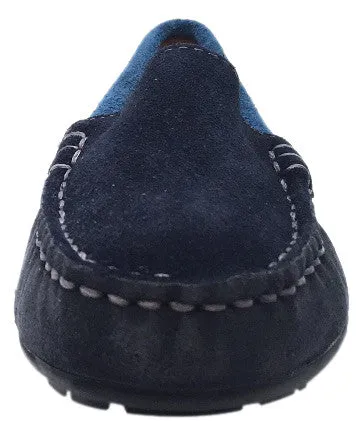 Venettini Girl's & Boy's Gordy Dark Grey Navy Soft Suede Leather Slip On Moccasin Loafer