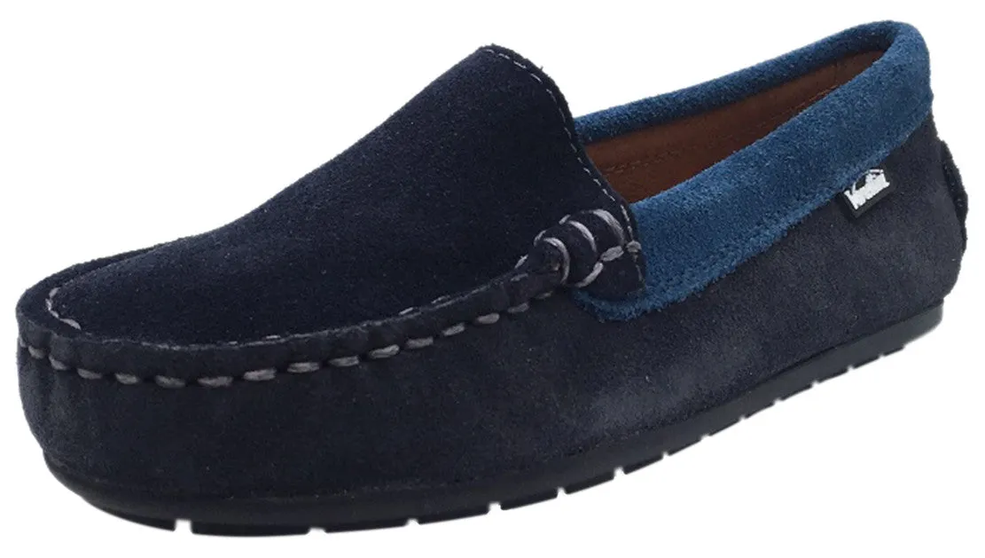 Venettini Girl's & Boy's Gordy Dark Grey Navy Soft Suede Leather Slip On Moccasin Loafer