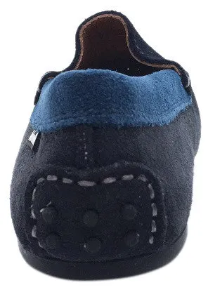 Venettini Girl's & Boy's Gordy Dark Grey Navy Soft Suede Leather Slip On Moccasin Loafer