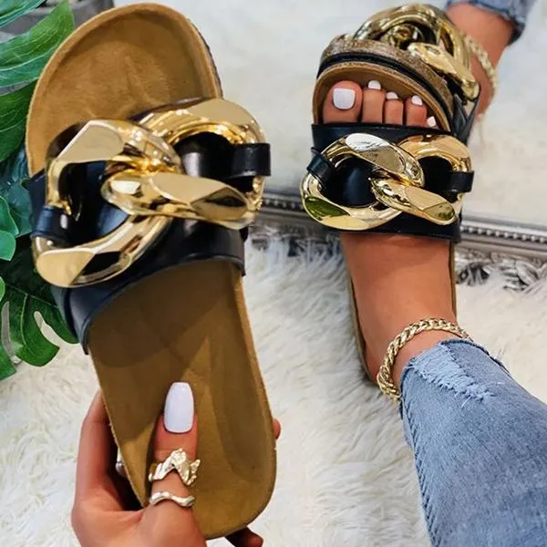 Web Celebrity Style Pu Chain Flat Sandals