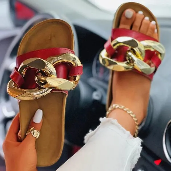 Web Celebrity Style Pu Chain Flat Sandals